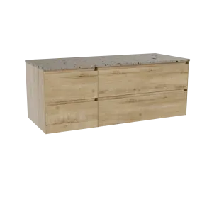 Balmani Mitra meuble salle de bains suspendu 135 x 55 cm chêne brut avec Stretto tablette simple ou double en terrazzo greige te
